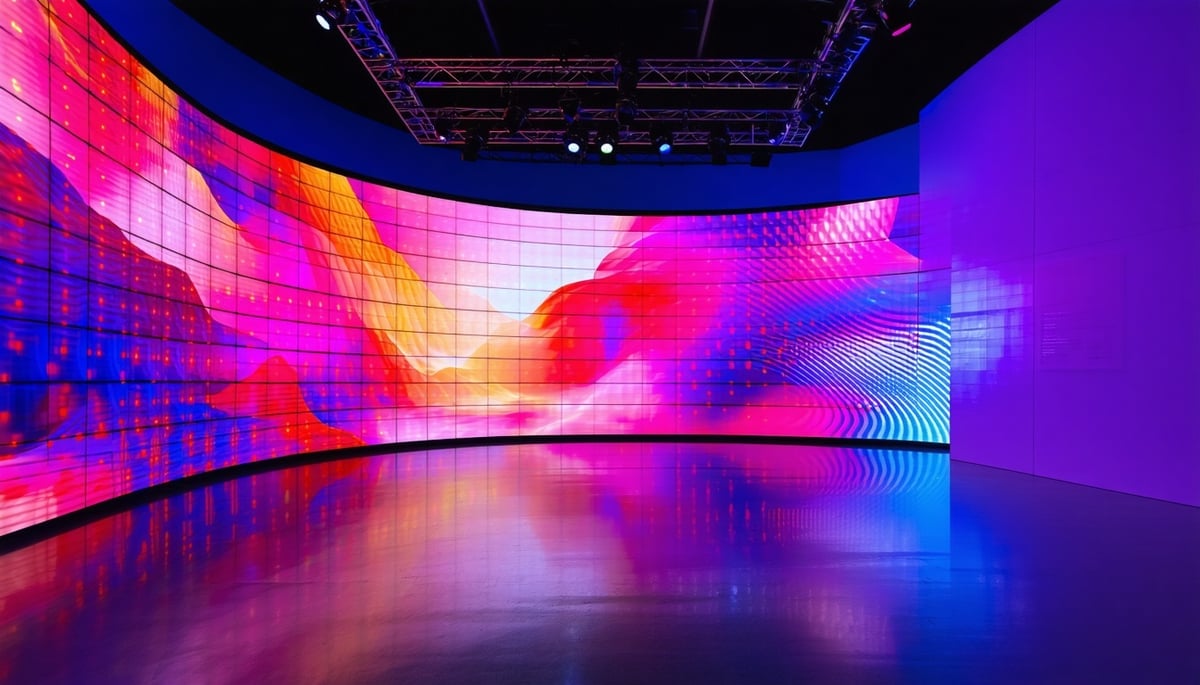 VU Wall LED screen showcasing vibrant visuals at Amplify Studio