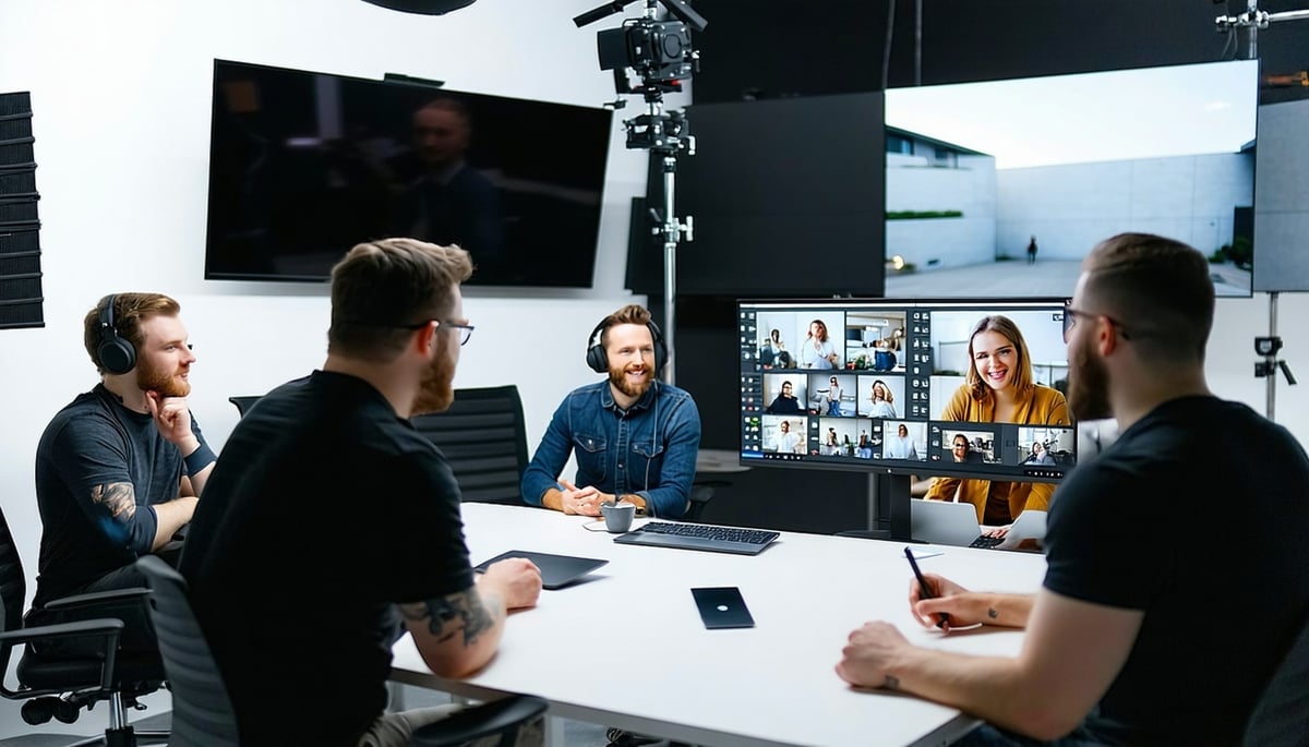 Team collaborating in a modern virtual production environment at Amplify Studio